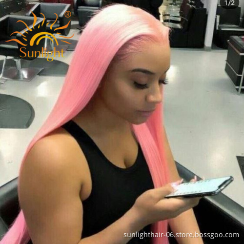 Sunlight Cheap Adore Color Spray Wholesale Raw Indian Natural 13x4 lace frontal Closure Bulk Semi Pink real Human Hair Wig